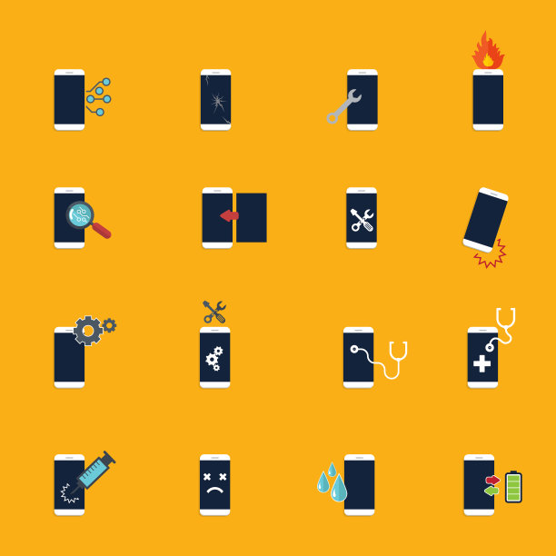 手机，智能手机维修图标设置。矢量图图片下载