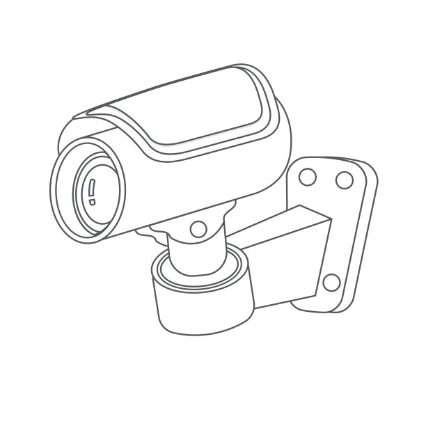闭路相机出线描在白色背景上。壁挂式闭路电视摄像机卡通概念图标。向量,插图。细线。图片下载