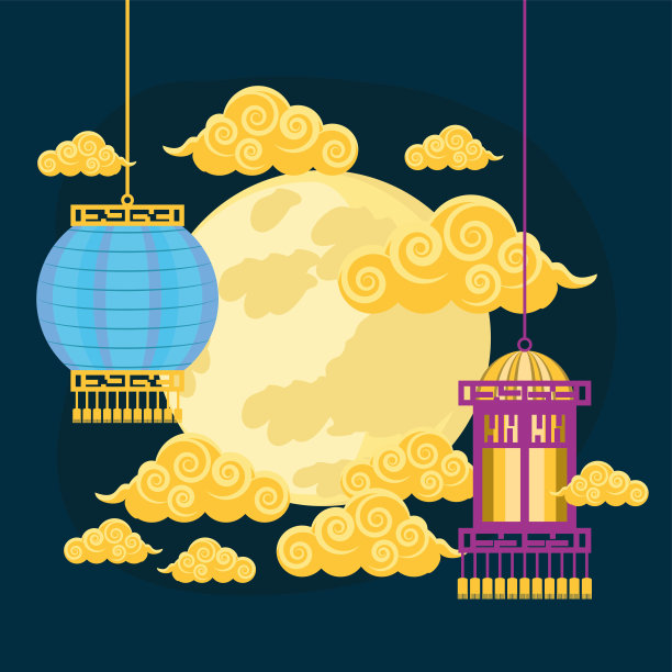 中国灯和月亮图片下载