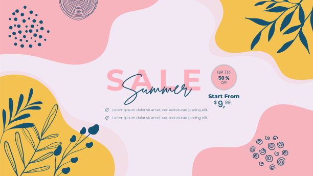 夏季社交媒体贴模板设计与时尚抽象方形风格。可以用于社交媒体帖子，移动应用程序，横幅设计和网页/互联网广告图片下载