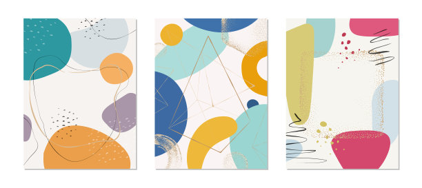 海报和封面设计集，孤立抽象的组成与液体形状和刷子，闪光和黄金。几何和非形状的形式，明信片或请柬。平的卡通向量图片下载