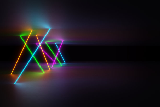 多色激光霓虹灯照亮的现代空抽象背景，80年代复古风格图片下载