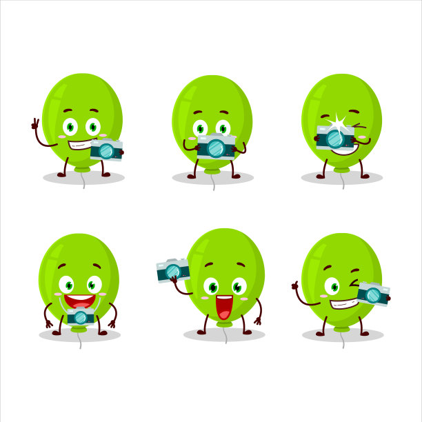 摄影师专业与绿色气球卡通图片下载