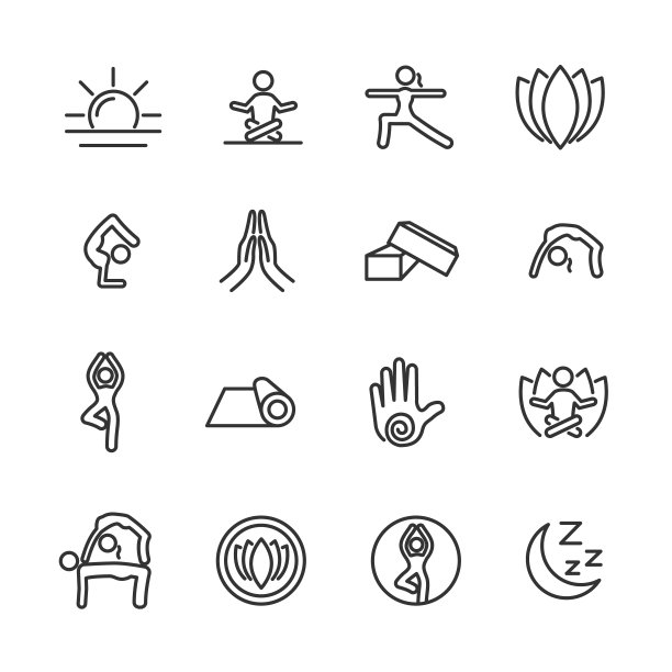 瑜伽线图标的向量集。图片下载