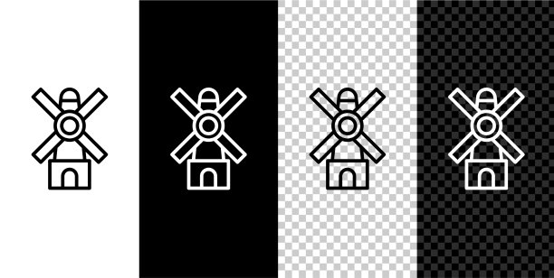 设置线风车图标隔离在黑色和白色图片下载