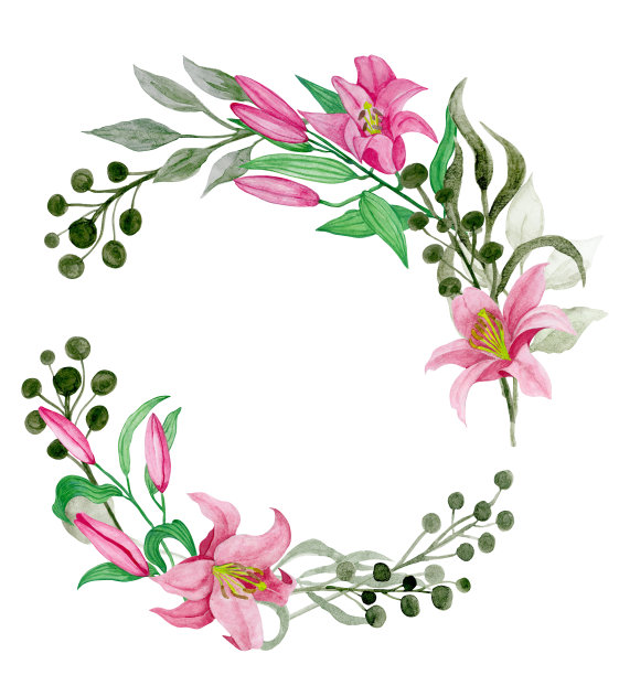花束，百合和野生植物组成的花环。图片下载