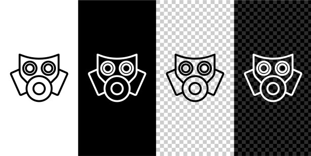 设置线防毒面具图标隔离在黑白上图片下载