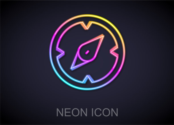 发光的霓虹灯线罗盘图标孤立在黑色图片下载