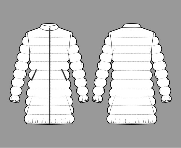 羽绒服外套技术时尚插图与长袖，立领，大腿长度，经典绗缝图片下载