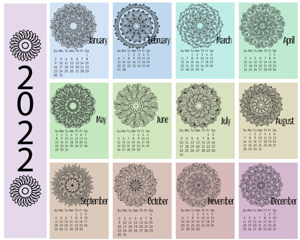 2022年曼荼罗日历从周日开始图片下载