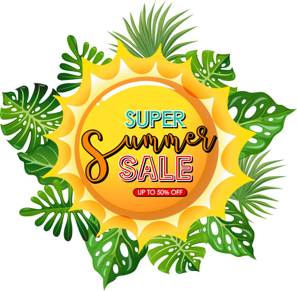 带有海滩元素的超级夏季促销横幅图片下载