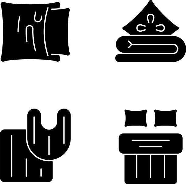 家用纺织品黑色字形图标设置在白色上图片下载