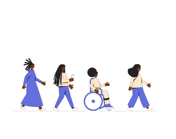 一群非洲裔美国女青少年一个接一个地在白色背景下孤立行走。女孩和年轻女子。朋友们穿着便服，齐步走着图片下载