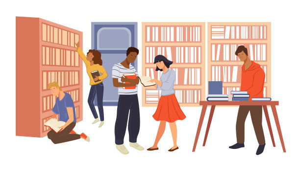 学生和成人在图书馆商店阅读书籍图片下载
