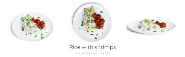 米饭与虾孤立在白色的背景图片下载