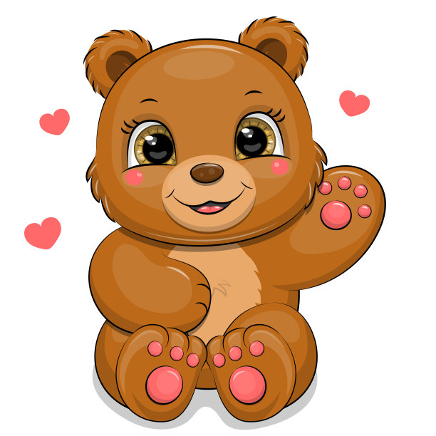 可爱的卡通棕熊和爱心。图片下载