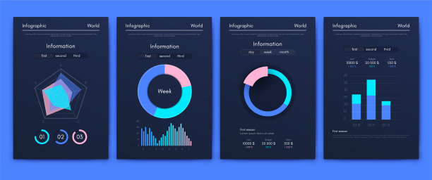 为商业手册的现代信息图表向量元素。用于网站，公司宣传册，广告和市场营销。饼图、线形图、条形图和时间线。图片下载
