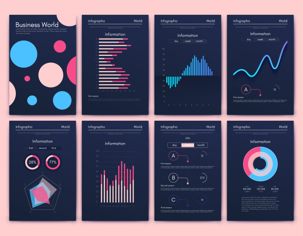 为商业手册的现代信息图表向量元素。用于网站，公司宣传册，广告和市场营销。饼图、线形图、条形图和时间线。图片下载