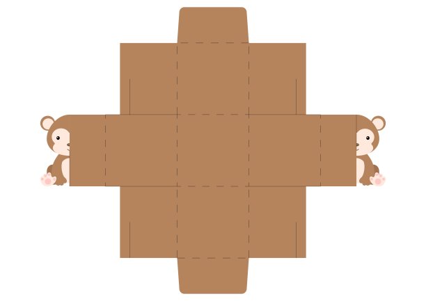 简单的包装喜欢的盒子猴设计糖果，糖果，小礼物，面包店。派对包模切模板，伟大的设计为任何目的，生日，婴儿淋浴，万圣节，圣诞节。图片下载