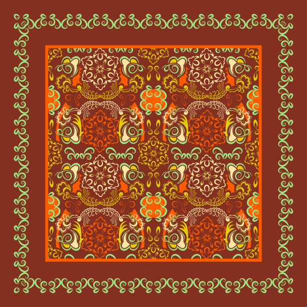 向量抽象的民族图案与装饰从涂鸦卷发的不同颜色的棕色赤陶背景纺织设计围巾，头巾，桌布，瓷砖，餐巾纸。图片下载