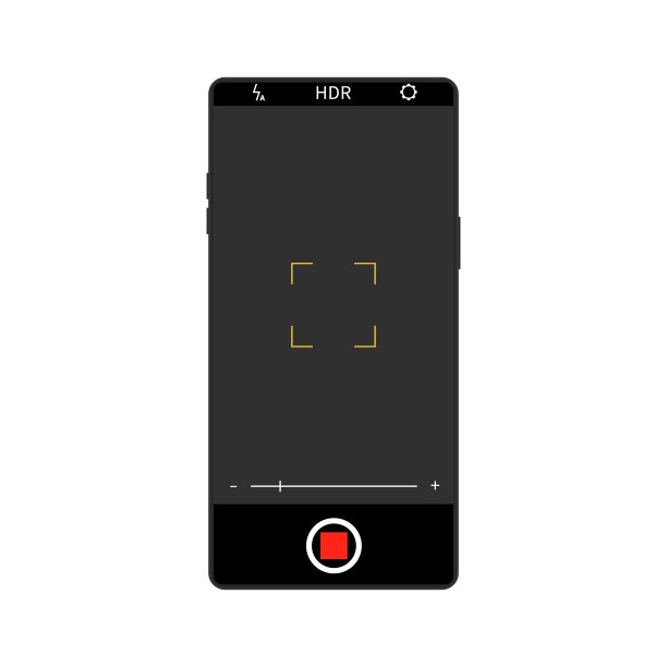 智能手机上逼真的摄像头屏幕界面。移动应用程序设计。相机设置记录视频和照片。摄影快照模型，聚焦变焦界面矢量插图图片下载