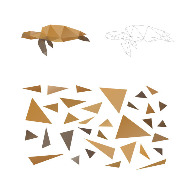 有教育意义的游戏。构造师用三角形拼出拼图。收集一只乌龟。智力发展。多边形的艺术概念。图片下载