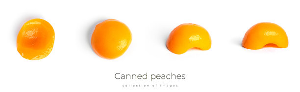 桃子罐头孤立。在白色背景上分离的糖浆甜桃图片下载