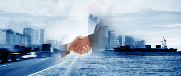 集装箱卡车、港口船舶及货运飞机运输及进出口商业物流、航运行业图片下载