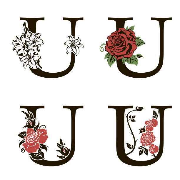 字母U和鲜花花束图片下载