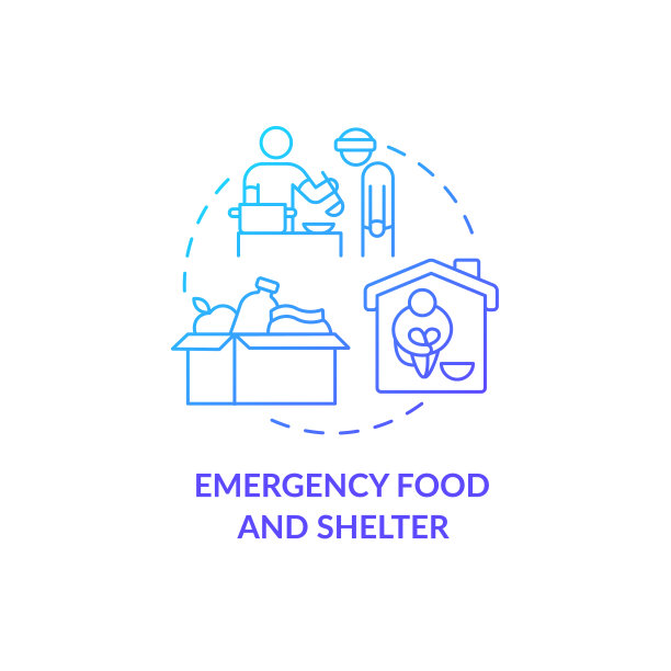 紧急食物和住所计划概念图标。图片下载