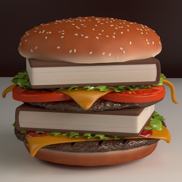 带着书的超现实汉堡图片下载