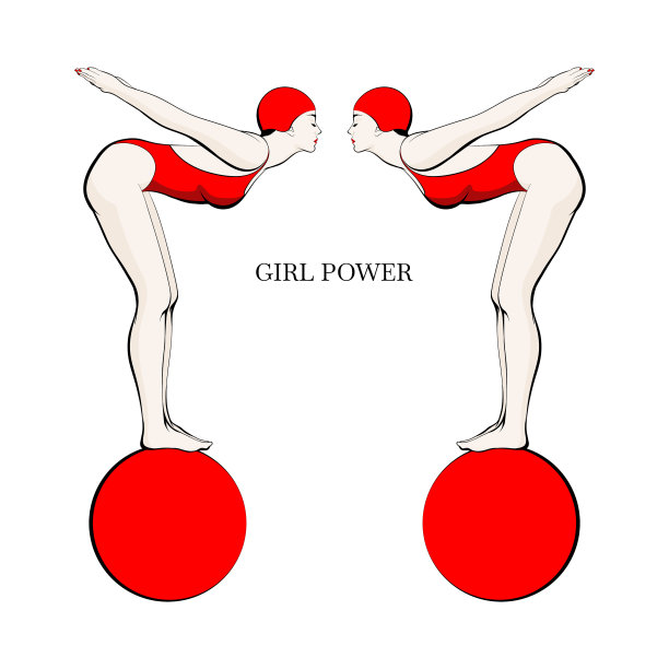 女孩力量手画女孩在红色游泳帽和图片下载
