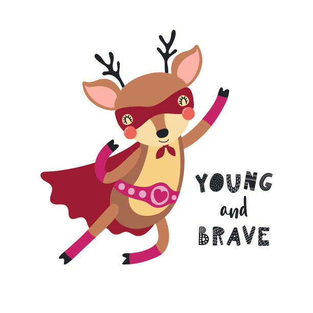 可爱有趣的鹿，戴面具的超级英雄，飞行引用图片下载