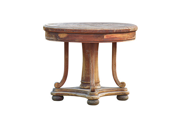 白色背景上的旧式木制圆桌图片下载