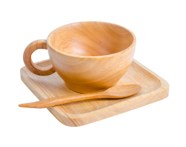 一套木制茶杯孤立在白色背景图片下载