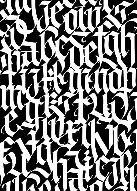 中世纪的哥特式的模式。向量。欧洲现代哥特式。黑底白字。所有的信都是用笔手写的。小写。包装和服装上的装饰品。图片下载