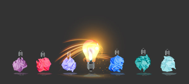 灯泡企业设计绘画艺术构思和概念思考创意。为了成功，计划，思考，搜索，分析，沟通，未来的想法，创新的技术现代。图片下载