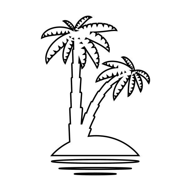 热带海岛上种植着黑色的棕榈树图片下载