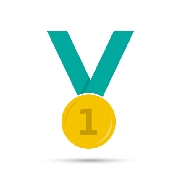 金牌与蓝丝带平图标的运动图片下载