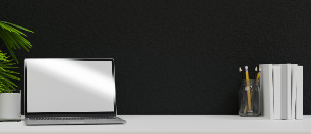 白色电脑桌有复制空间，配件有黑色水泥墙图片下载