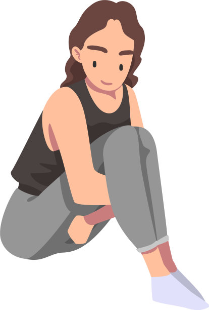 悲伤的女孩坐在地板上，抱着膝盖图片下载