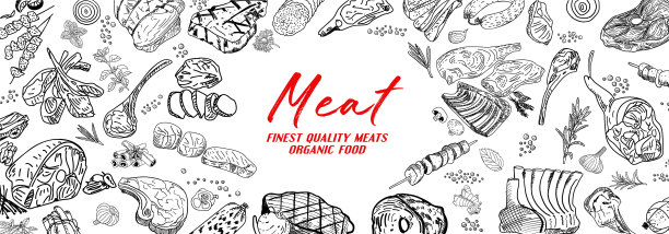 手工绘制在黑色上的古董肉店图片下载