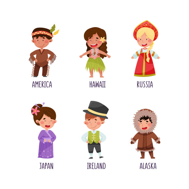 孩子们穿着不同的民族服装图片下载