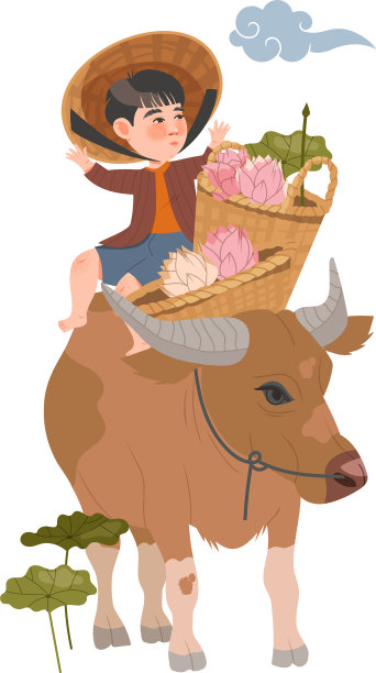 小孩儿像亚洲农民一样戴着草帽坐着图片下载