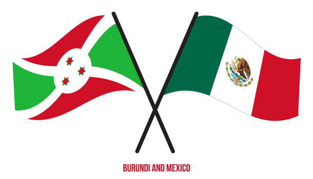 布隆迪和墨西哥的国旗交叉并平展图片下载
