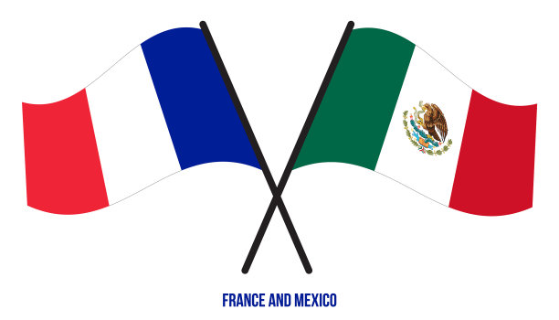 法国和墨西哥的国旗交叉并平展图片下载