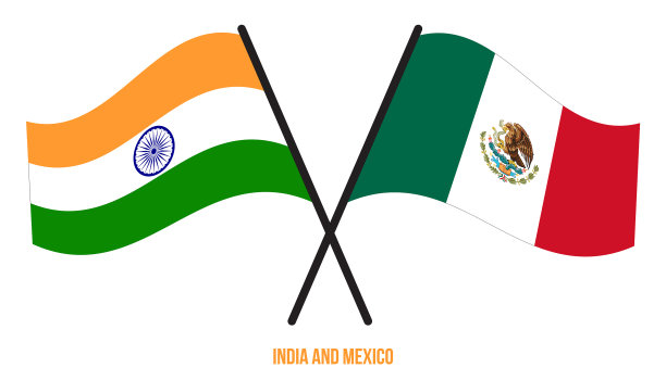 印度和墨西哥的国旗交叉并平展图片下载
