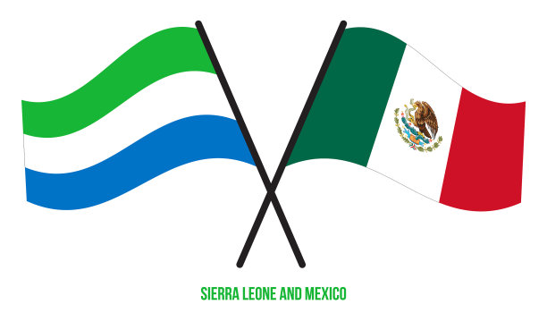 塞拉利昂和墨西哥的国旗交叉并挥舞图片下载