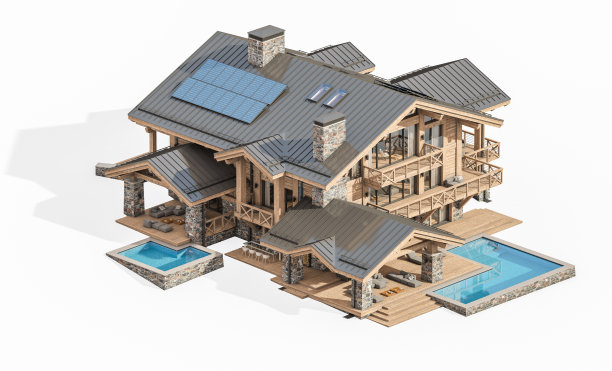 3d渲染的现代舒适的小屋孤立在白色图片下载