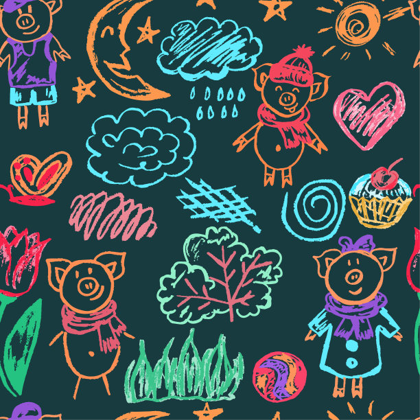 无缝的儿童绘画。彩色蜡蜡笔图片下载